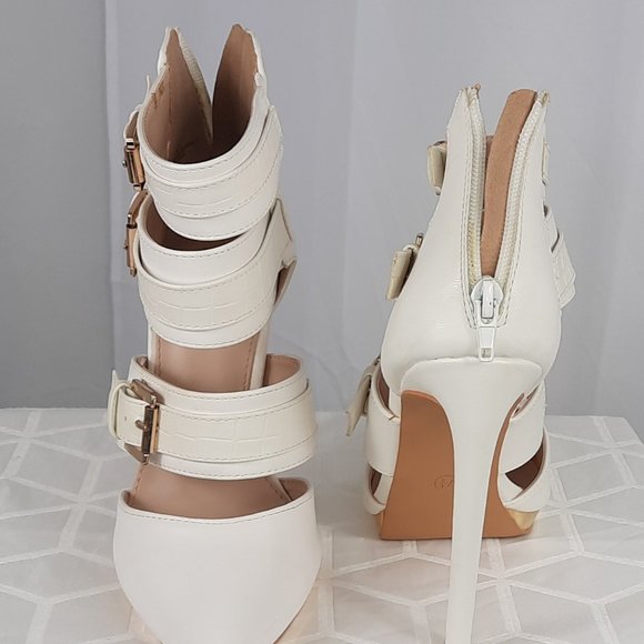 LILIANA, 7.5, white, 3-buckle ankle stilettos - Picture 6 of 6